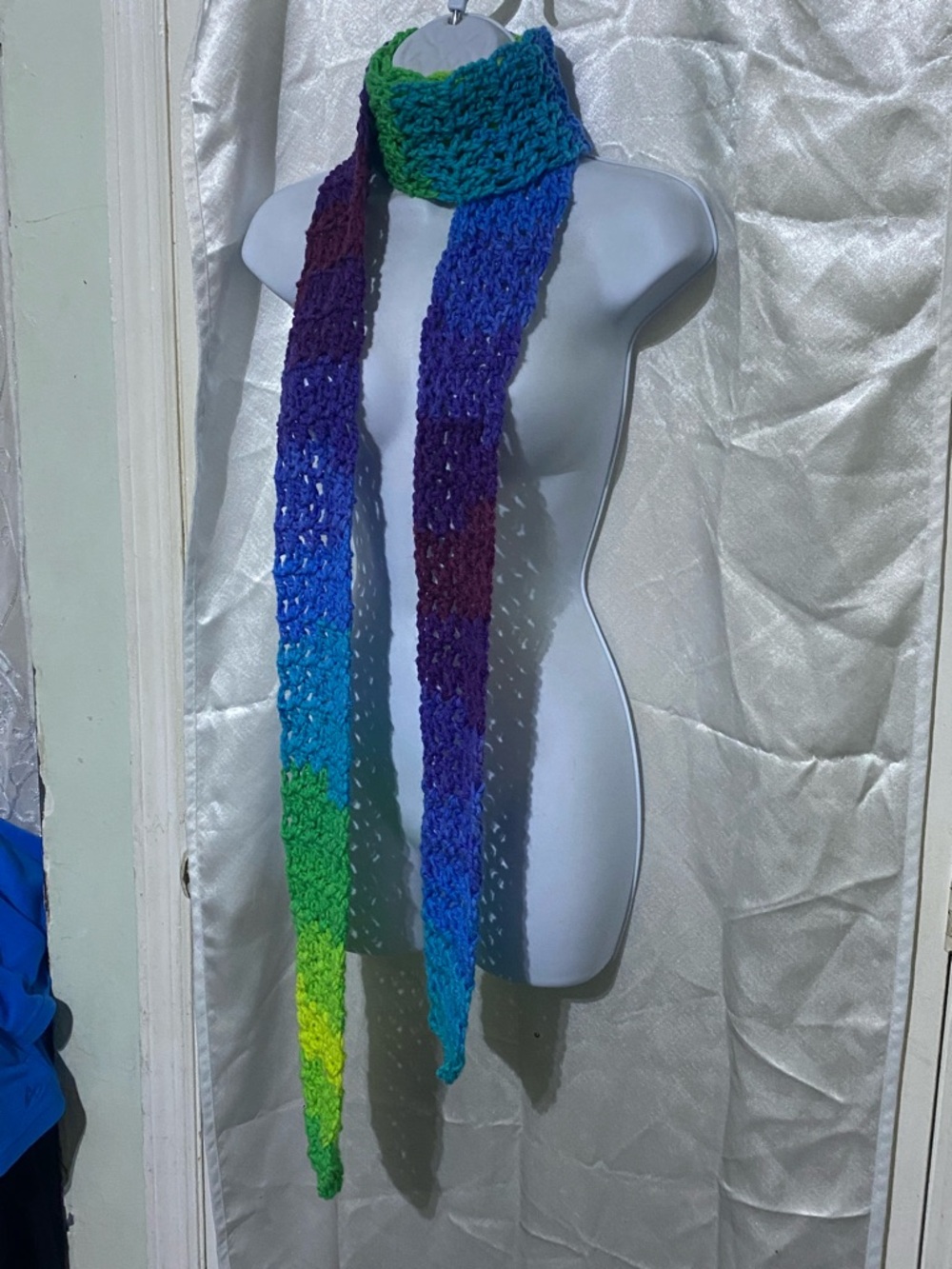 Handmade Multicolor Crochet Scarf - Green Blue Purple Gradient